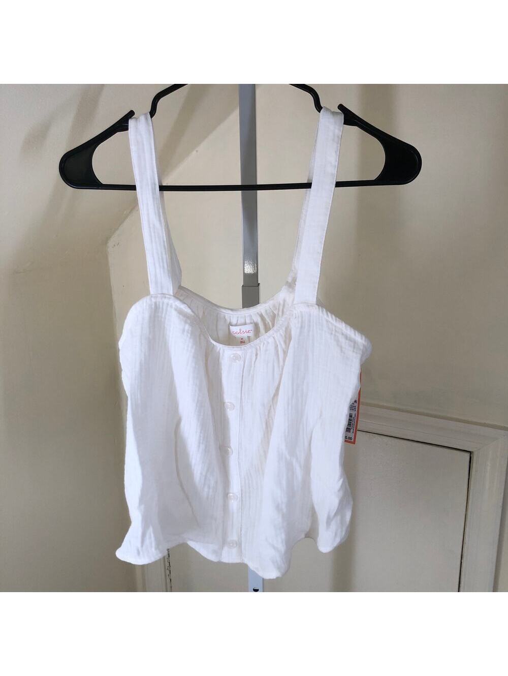 Colsie NWT Women's Cream White Textured Cotton Flowy Button Down Tank Top M